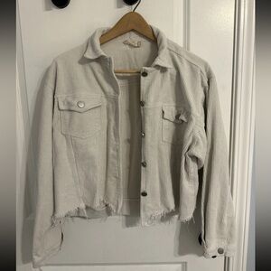 Altar'd State Jacket Ivory Corduroy Raw Hem Crop Distressed Jacket Women Small